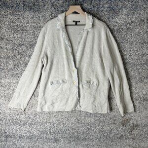 Eileen Fisher Sweater Womens XL Beige Metallic Cardigan Blazer‎ Linen Blend